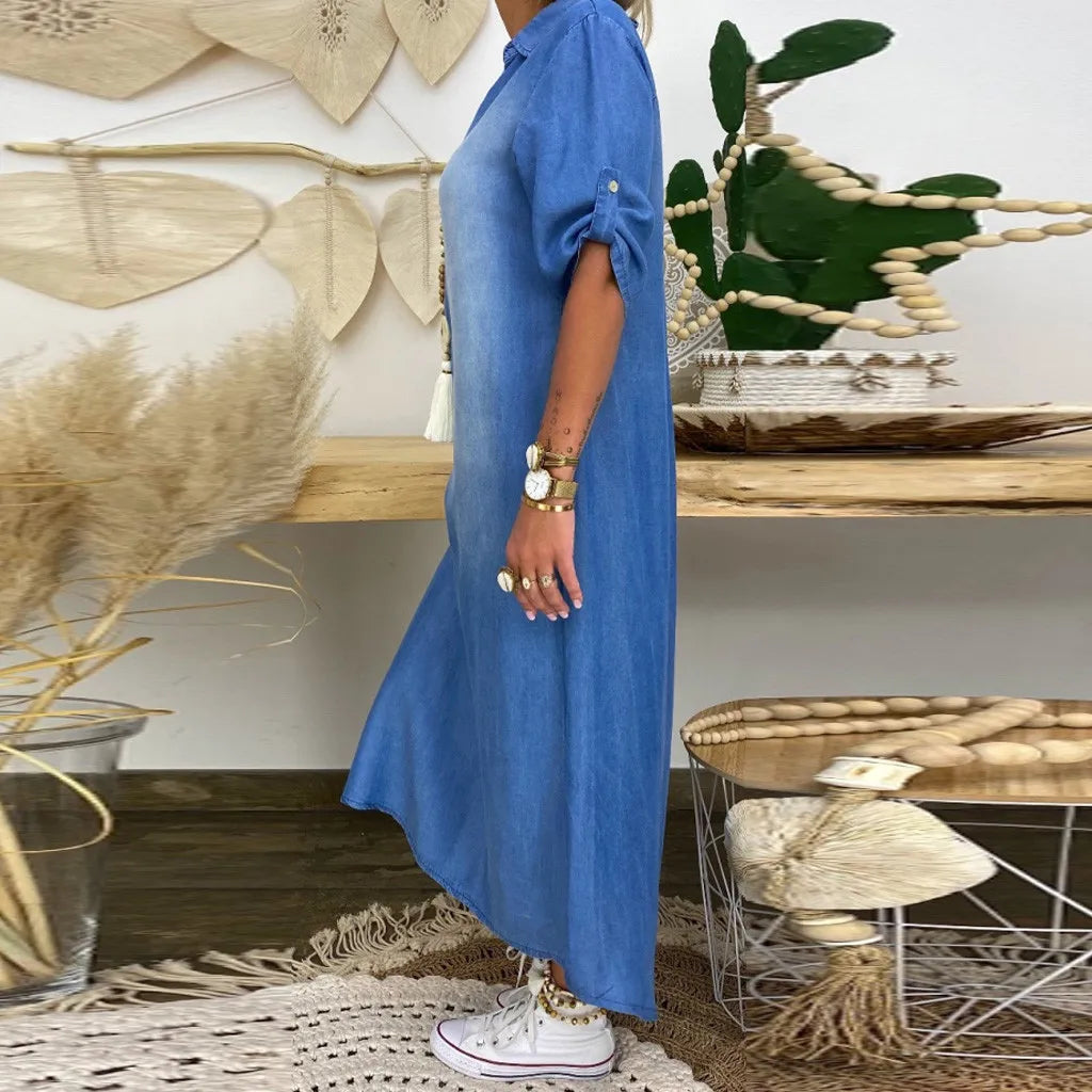 Lea™ | Lang jurkje in denimlook met split aan de zijkant