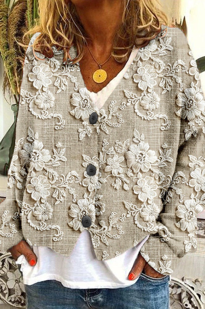 Cardigan met bloemenstiksel
