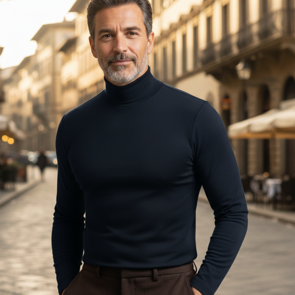 T-shirt a maniche lunghe slim fit a collo alto da uomo